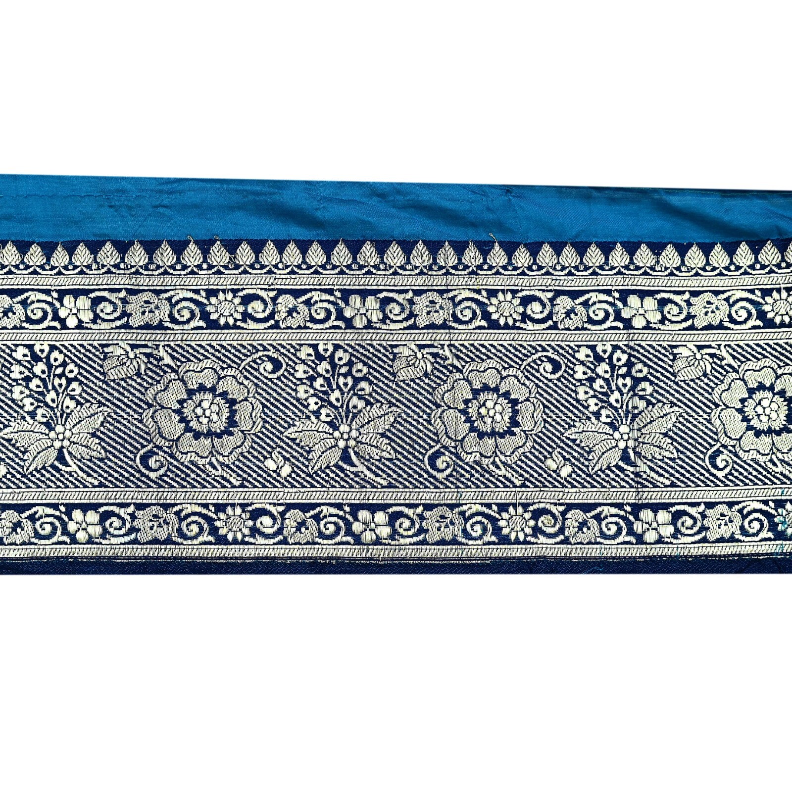 Indian Vintage Blue Sari Border Woven Banarasi 1yd Trim Craft Sewing Recycled