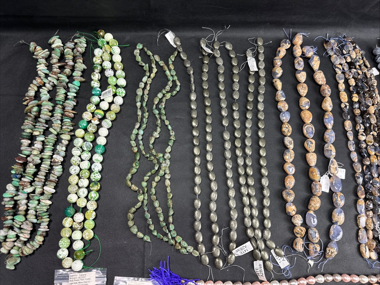 Lot of Fine Jewelry Strands Of Beads,Spacers, Pearls, Pyrite, Fire Agate & Other