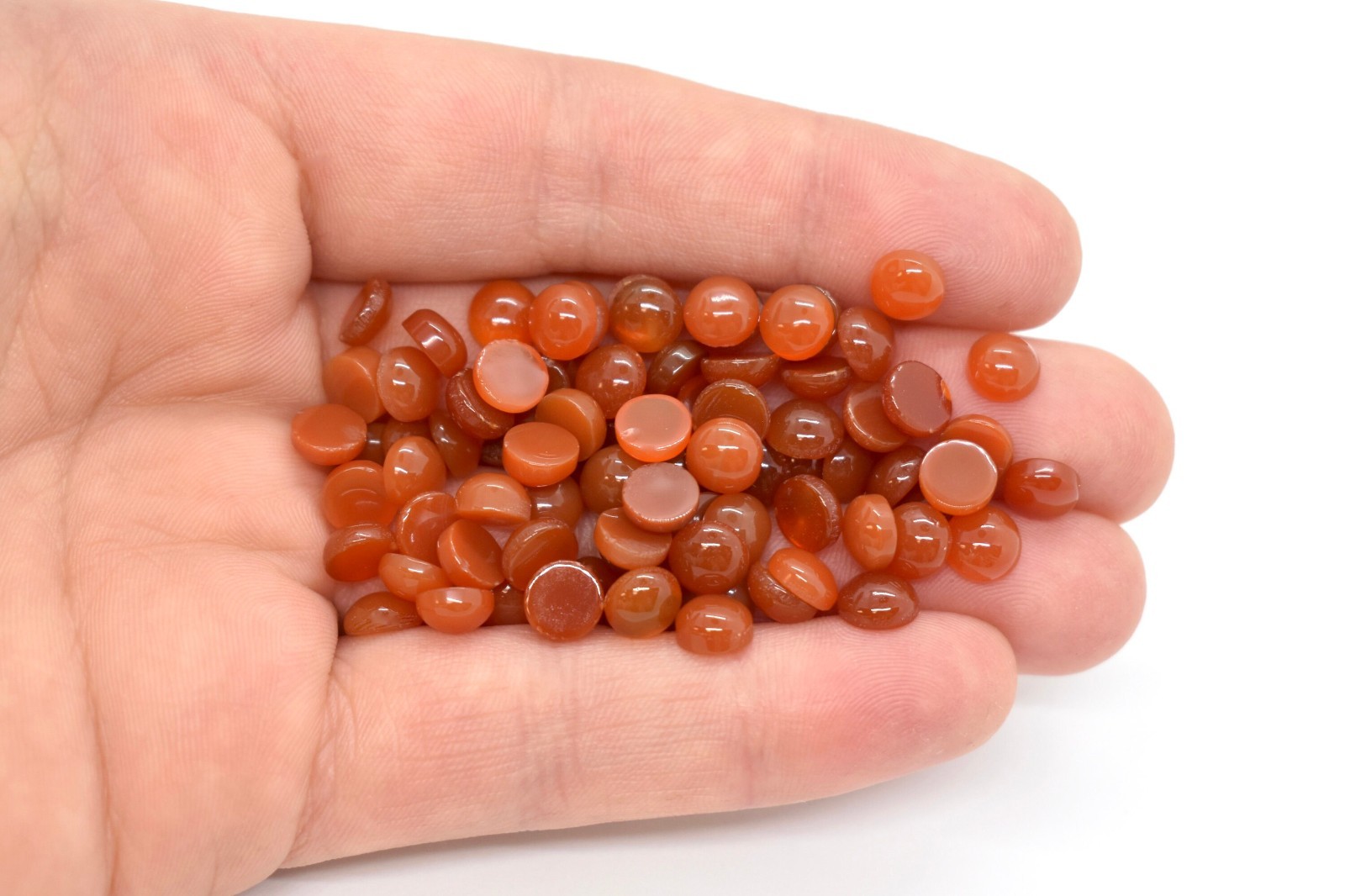 Carnelian (Dyed/Heated) Round Flat Back Gemstone Cabochon, 4mm or 6mm, 1 pc.