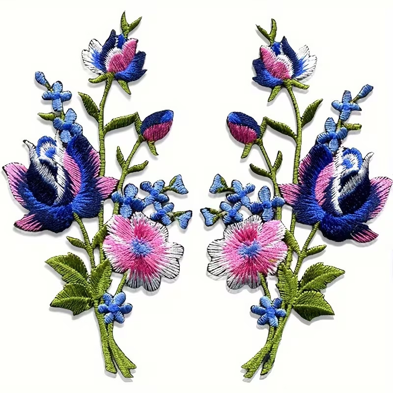 1 pair Embroidered iron on Patches Flowers 4+1/4 x 2 1/2 inch FREE SHIPPING
