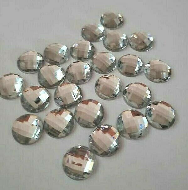 CraftbuddyUS 100 x 12mm Flatback Faceted Acrylic Clear Round Rhinestne Gems