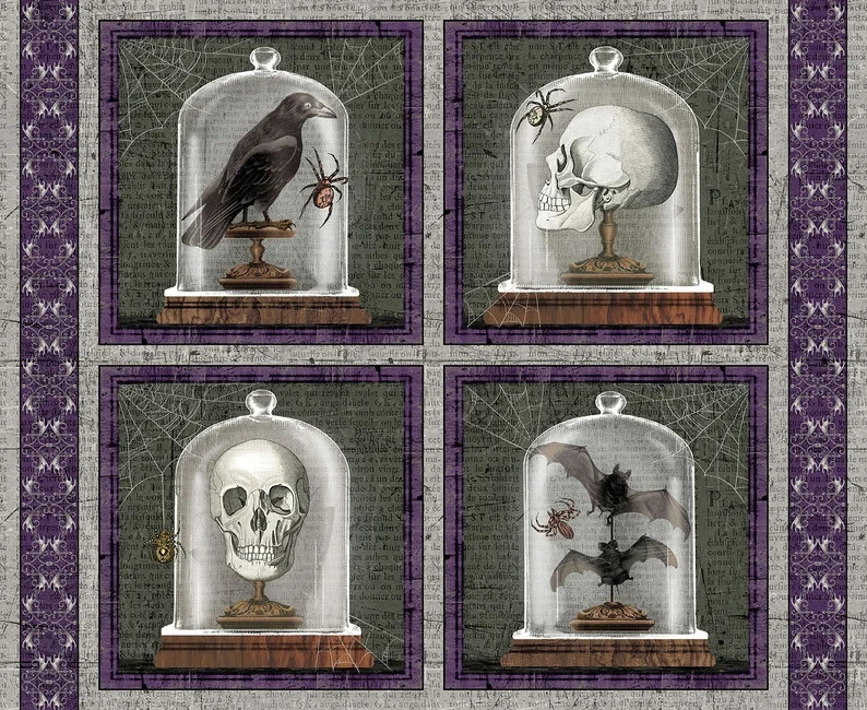 Spooky Vibes Skull and Crow Panel -Halloween Fabric Panel 36″ – Blank Quilting
