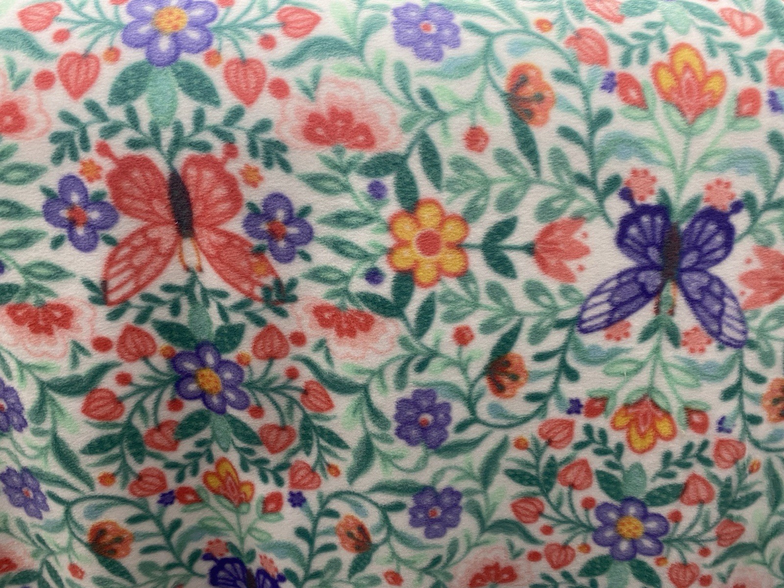 Colorful Flower Butterfly Fleece Fabric, 60” Wide, Sold By The Yard
