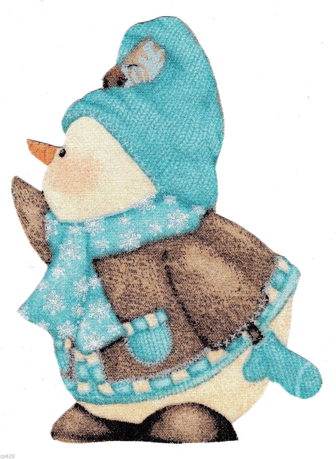 whimsical blue snowman heat transfer iron on not embroidered 4.5 inch #2