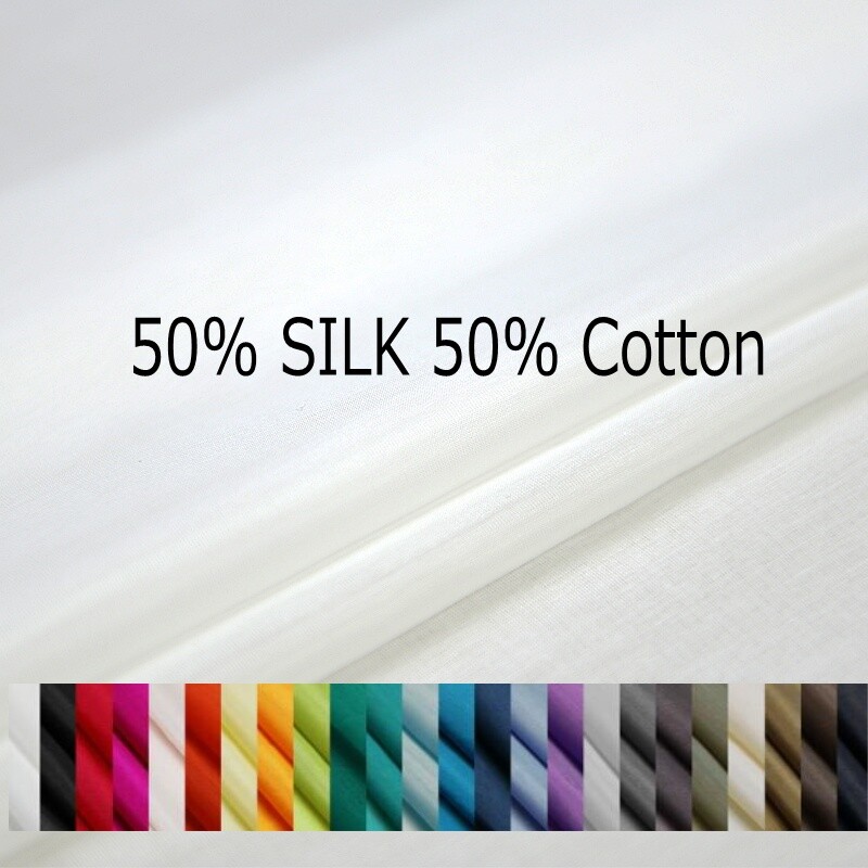 50% Silk 50% Cotton 9mm Lining Fabric solid colors 55″ wide by the yard 1 meter