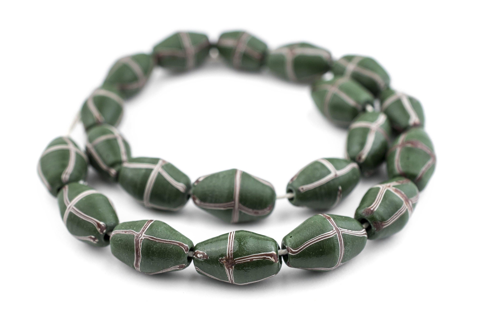 Dark Green Java French Cross Beads 14mm Indonesia Bicone Glass Large Hole