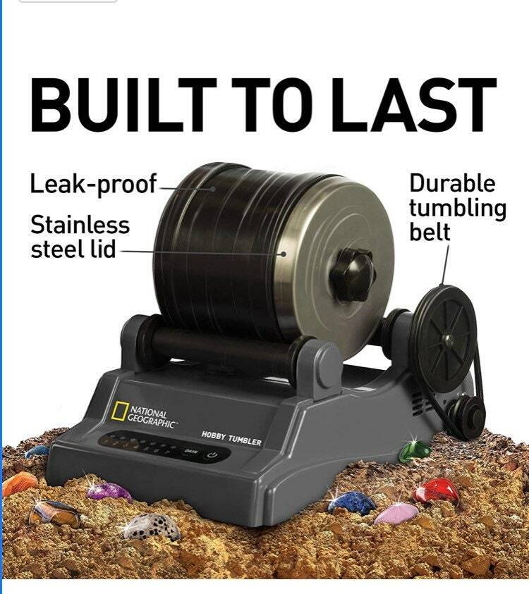 NATIONAL GEOGRAPHIC Hobby Rock Tumbler Kit – Includes Rough Gemstones, 4 Polish
