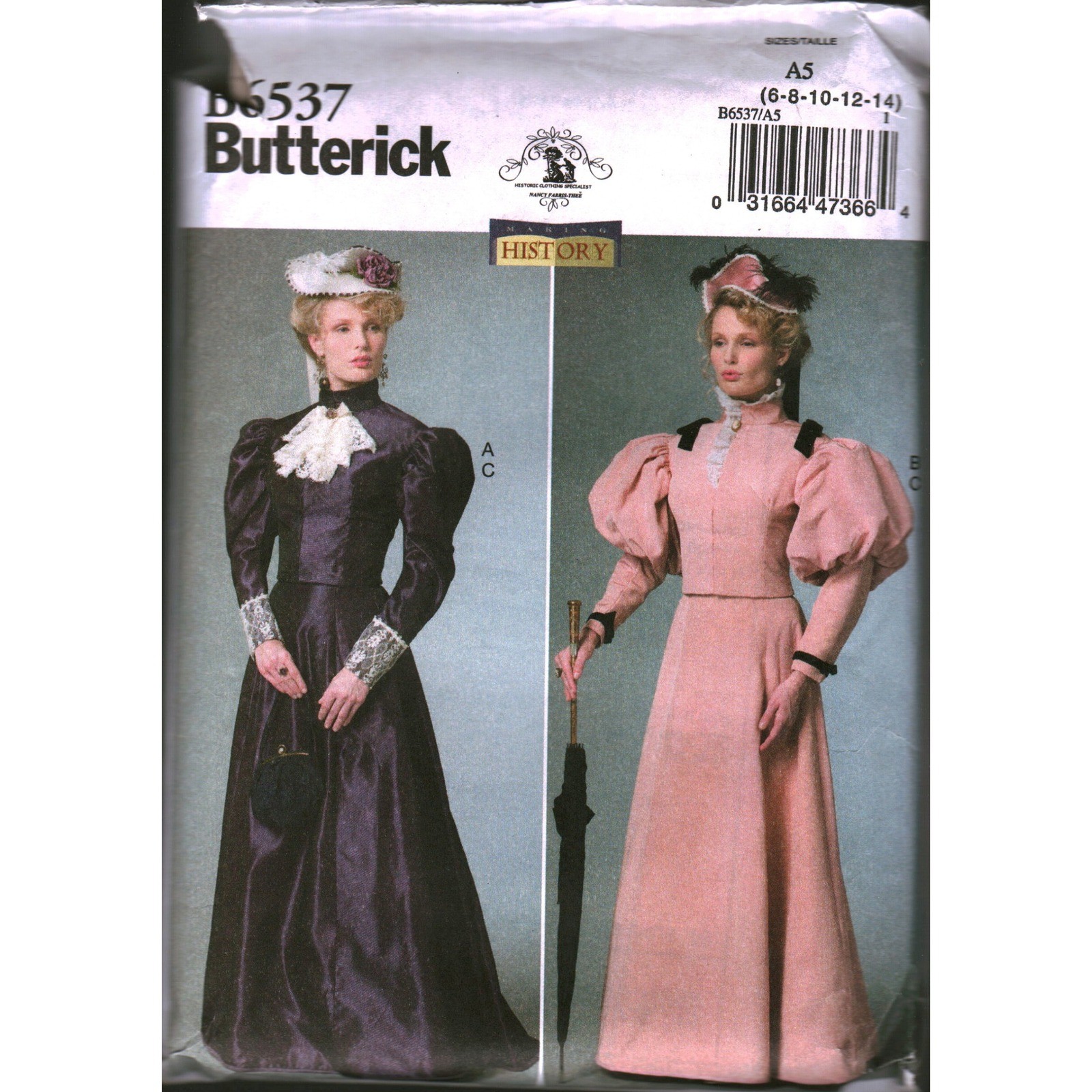 Butterick B6537 Victorian Costume Sewing Pattern Making History Size 6-14 A5
