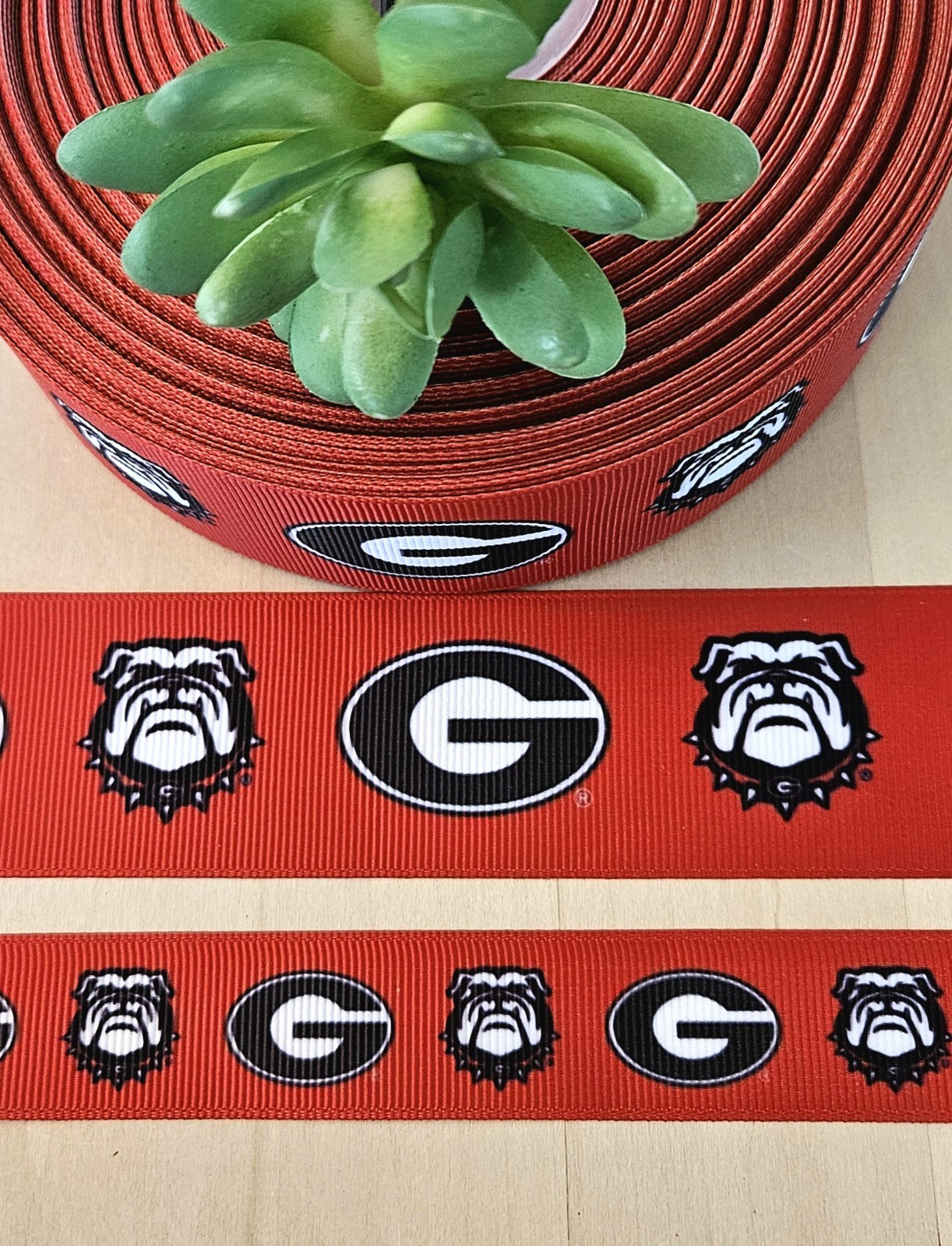 7/8 & 1.5″ (1 YD) Georgia Bulldogs Grosgrain Ribbon Collegiate Logo Ribbon