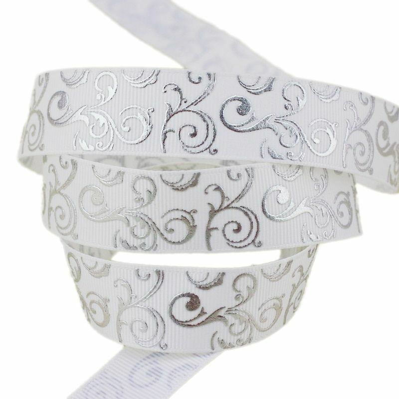 10yards White Silver Grosgrain Ribbons 25mm Hot Stamping Ribbon Gift Wrapping Su