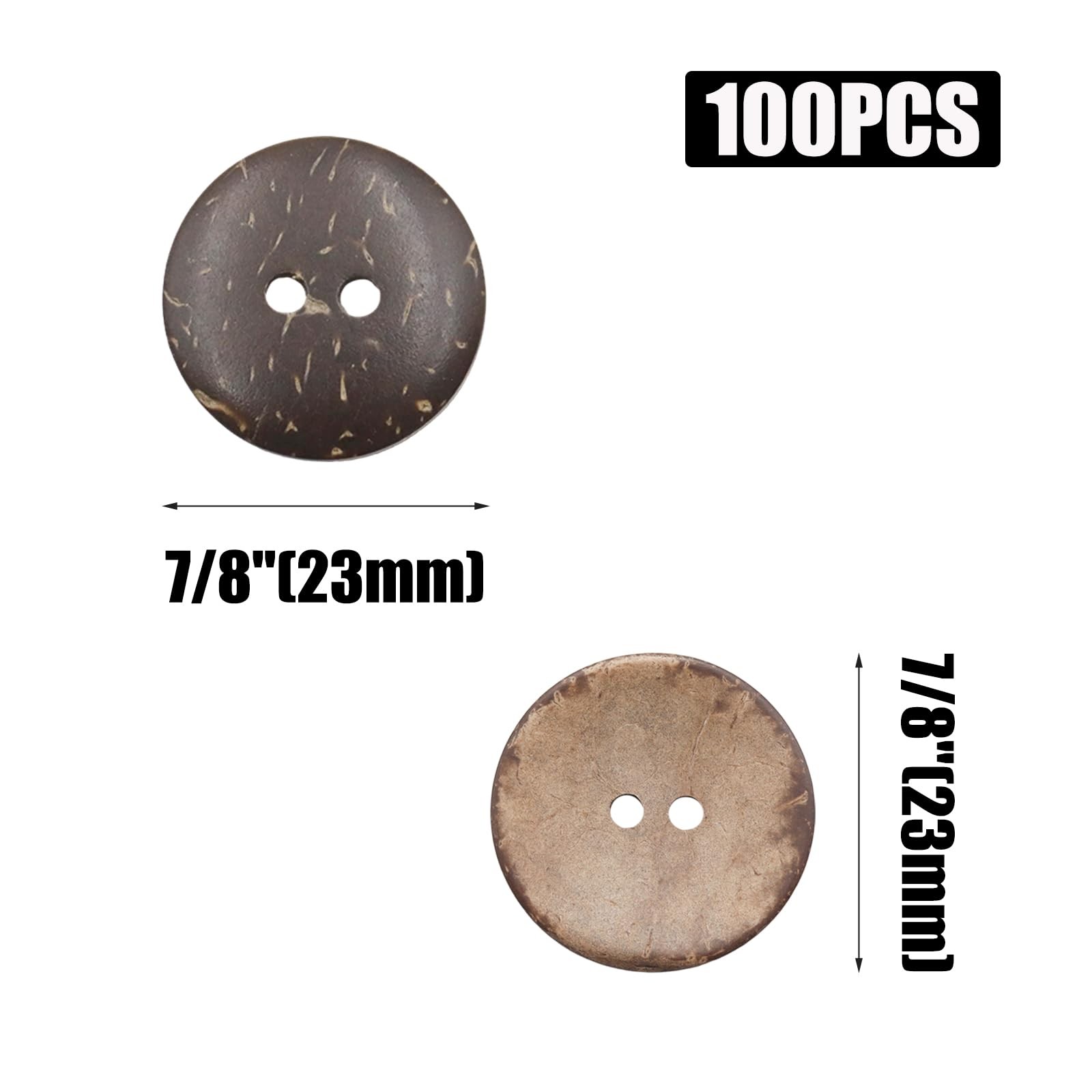 100 Pcs 7/8 inch Natural Coconut Shell Buttons, 2 Hole Big Bulk Brown Wooden …