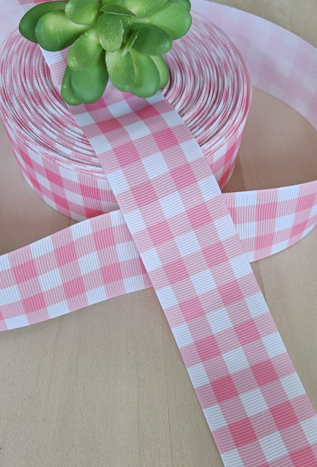 5/8, 7/8 & 1.5” (1 YD) Pink & White Gingham Grosgrain Ribbon Barbie Bow Ribbon
