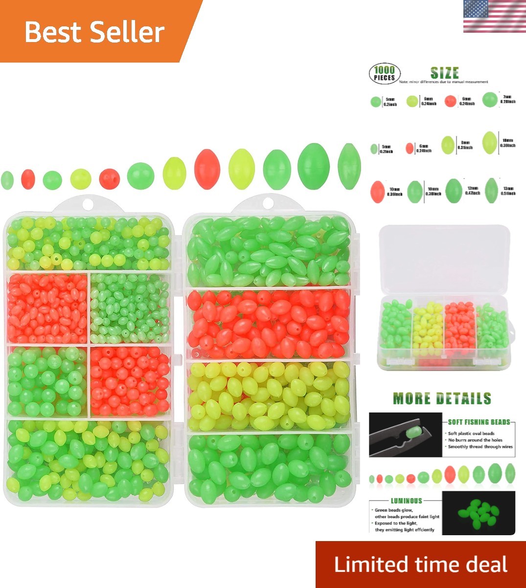 Glow Fishing Beads Kit: 1000pcs Luminous Soft Rubber for Saltwater & Freshwater