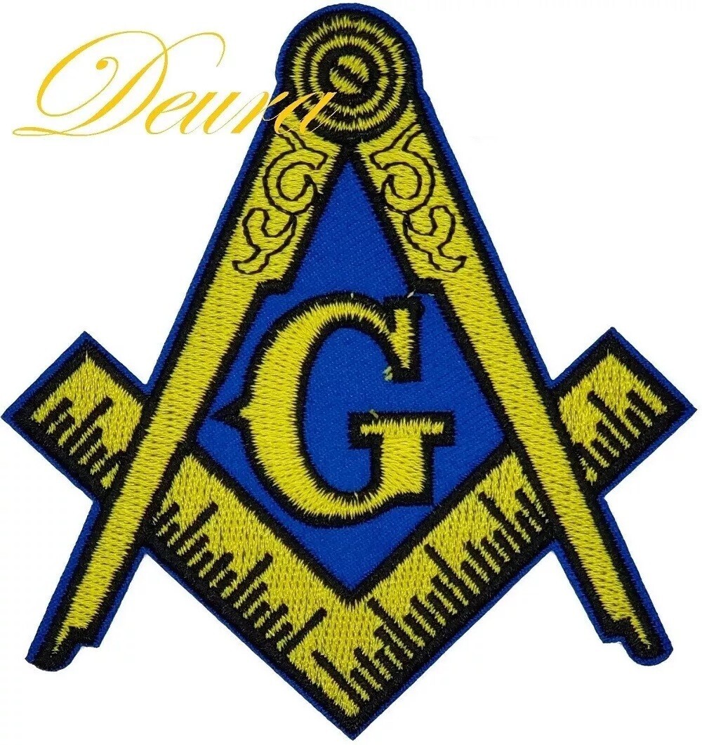 Masonic 3″ Gold EMBROIDERED Sew-On Only Patch Freemason Square Compass Mason