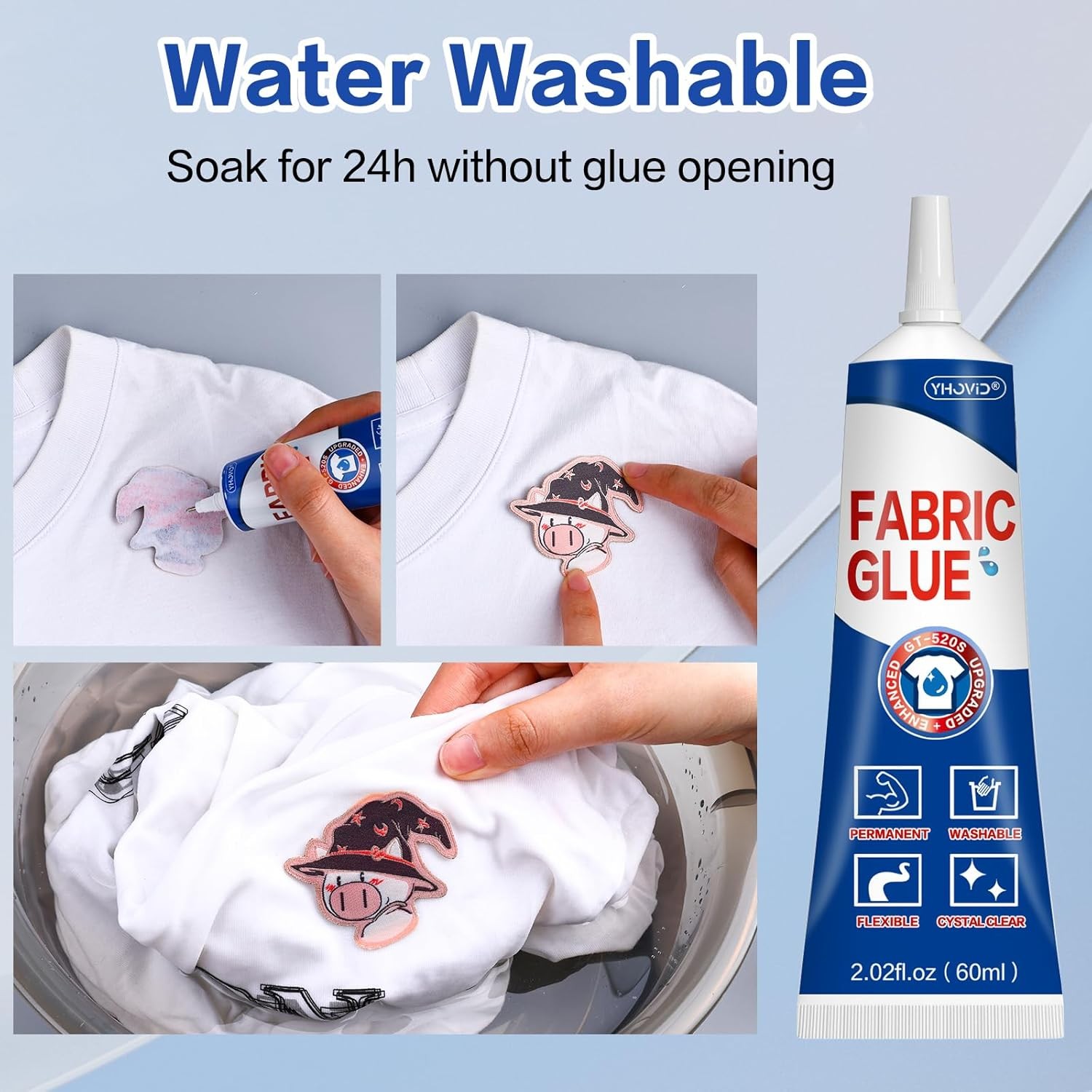 Fabric Glue Permanent Washable 60ML Clear No Sew Waterproof Adhesive