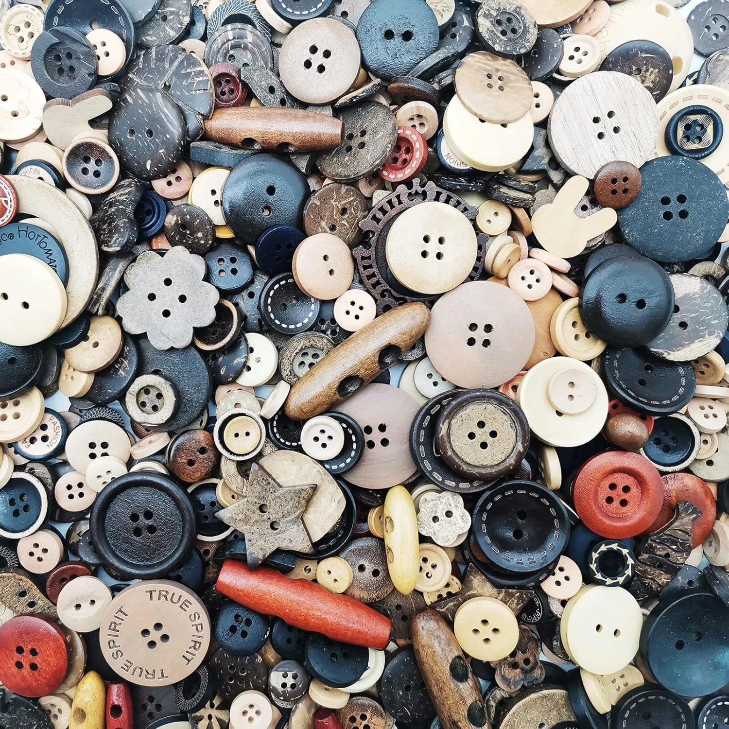 1600Pcs Assorted Sizes Wooden Buttons for Crafts Bulk Mixed Coconut Shell