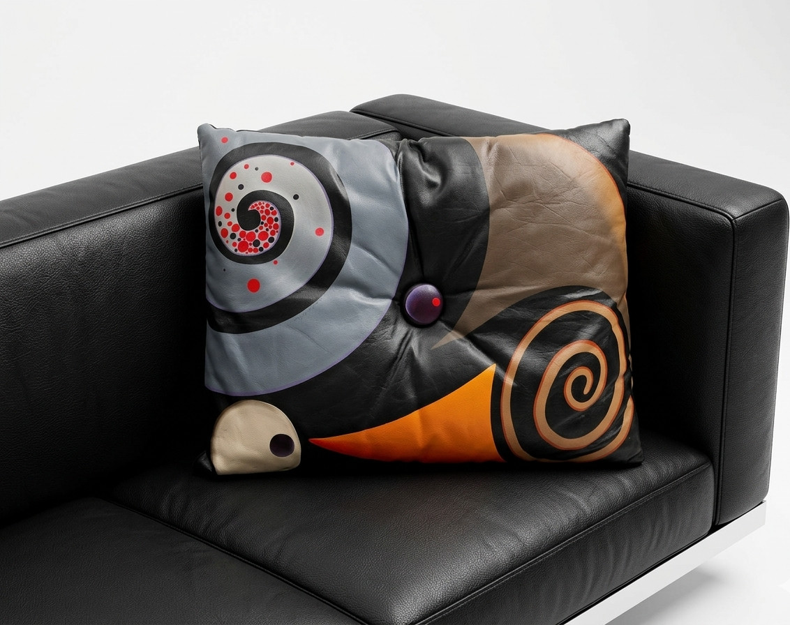 Artisan Painted Leather Pillow Mid Century MCM Large Artsy Contemporary Modern