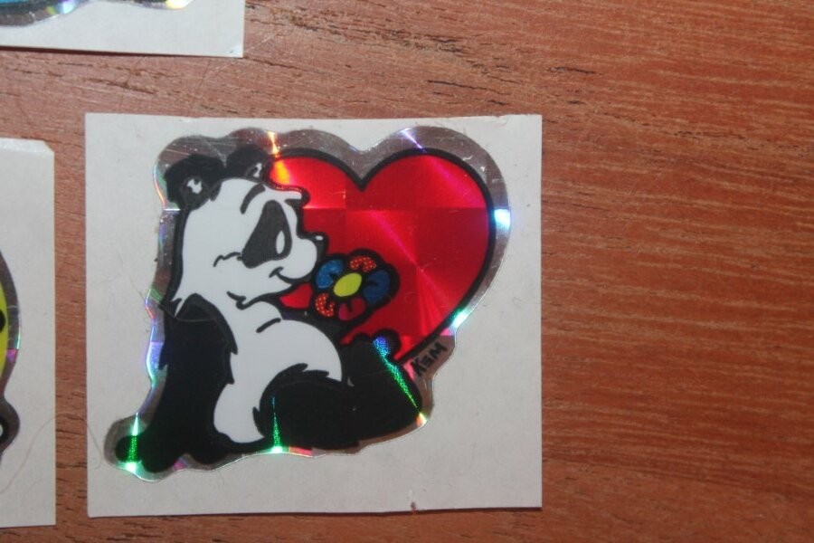 Vintage KEM Prism Sticker mods Panda Teddy Owl Bear Heart lot of 5 1980s