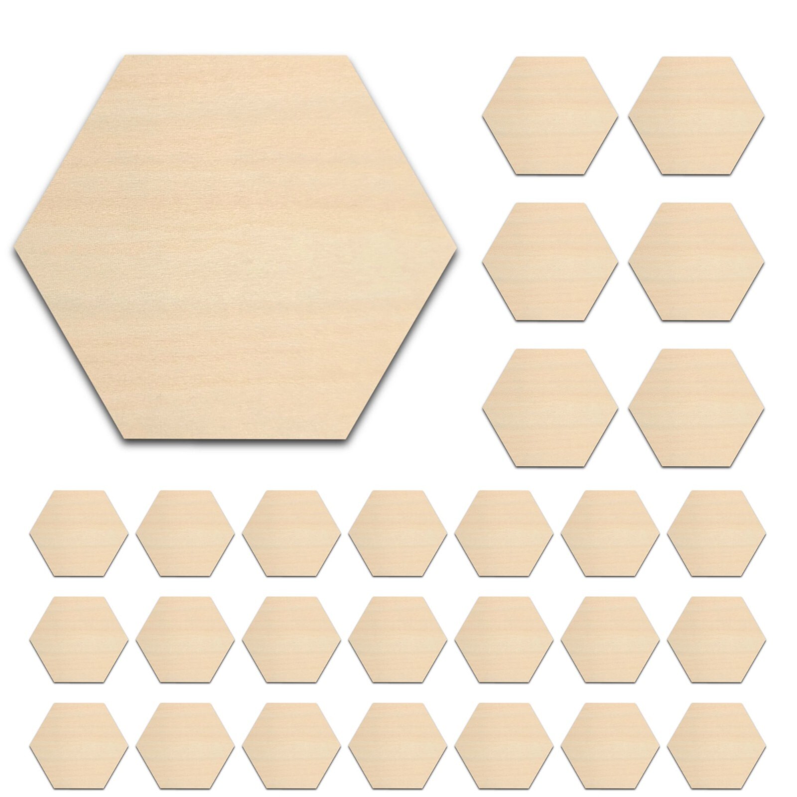 Hexagon Bulk Unfinished Wood Cutout Shape 1/2″-4″ 25, 50, 100 Qty 1/8″ Hobby