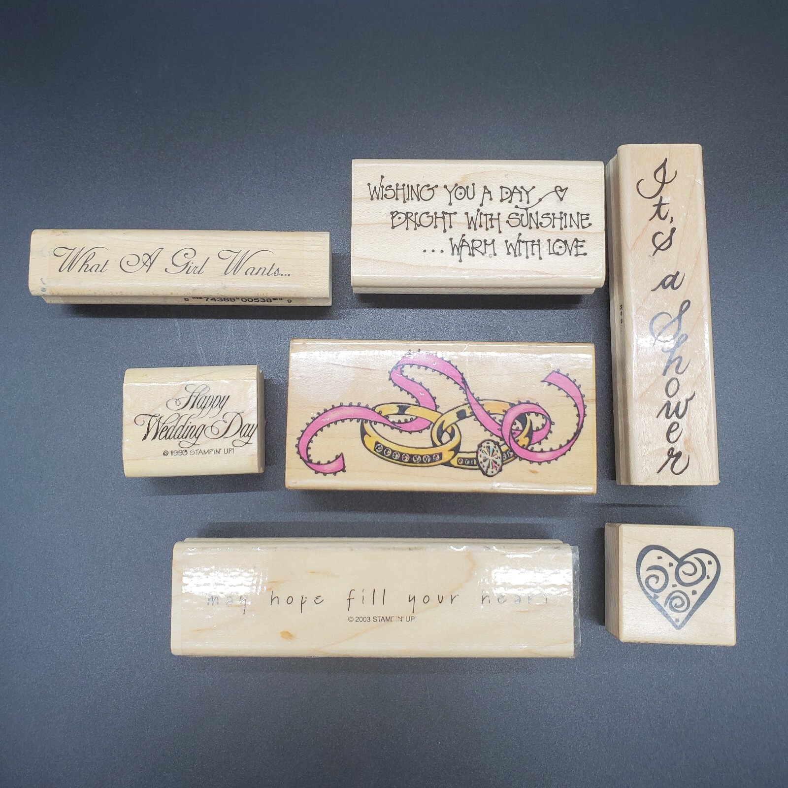 Rubber Stamp Lot Wedding Engagement Shower Love Wood Mounted (7) Well Wishing