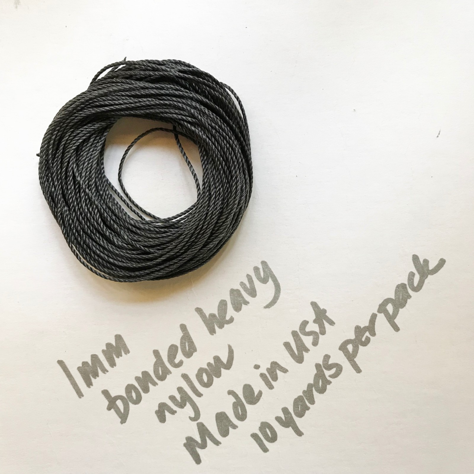 Bead Stringing Cord Gray Heavy Weight 1mm (0.04 inches) 10 yard pk. Made in USA