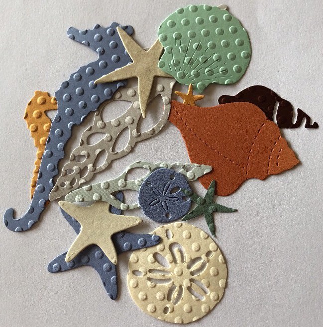 BEACH THEMED DIE-Cuts(12pc) Seahorse•Shells•Ocean•Starfish•Sea •Sand Dollar•Sand