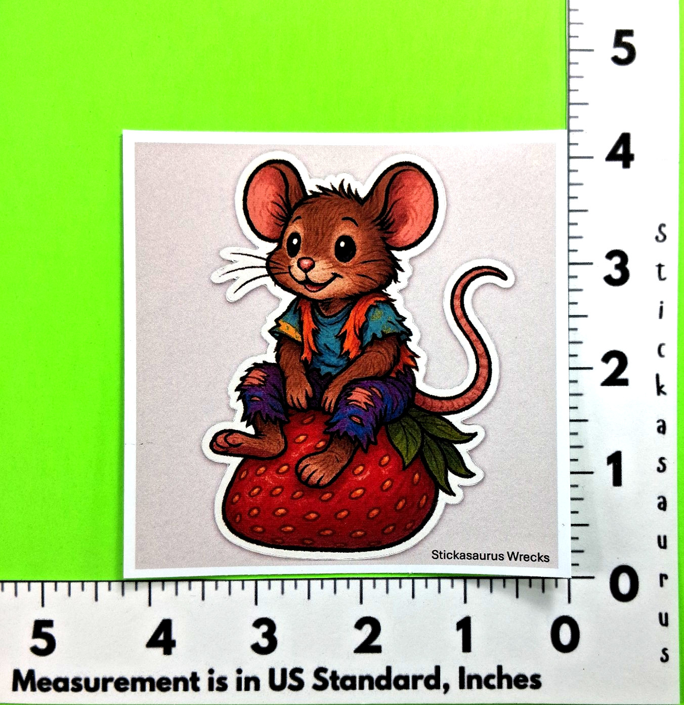 Tattered Mouse & Strawberry Sticker Sheet Style 1