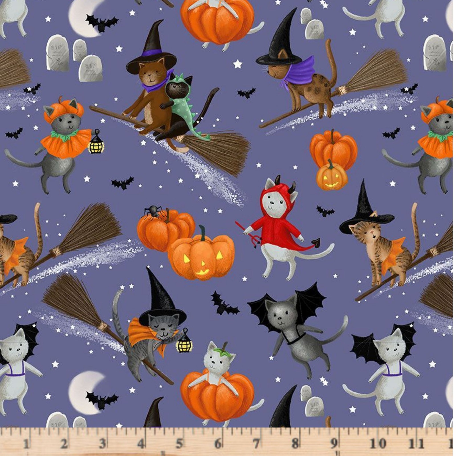 Purranormal Wisteria D3121 Halloween Cats 100% Cotton By Half Yard Cont Cuts