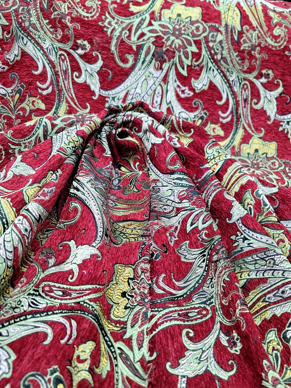 Red BROCADE Yellow DAMASK Fabric Sold By The Yard Chenille Brocade For Upholster