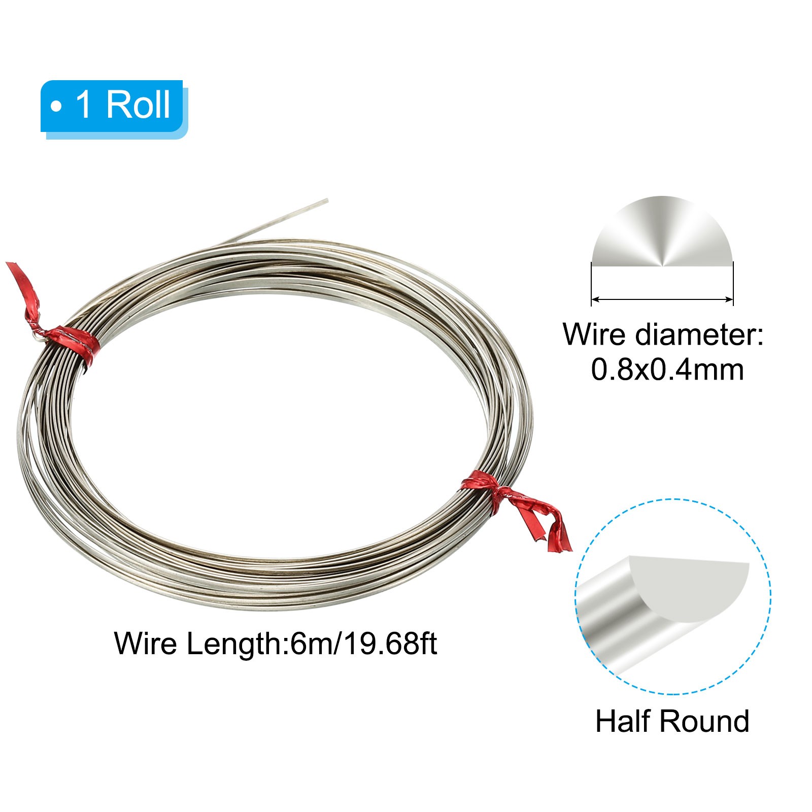 Half Hard Nickel Silver Wire, 20Gauge/0.8×0.4mm ,6m Half Round Craft Wire
