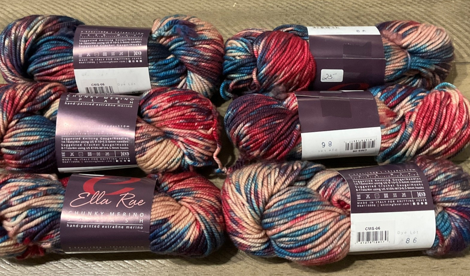 6 Skein Bundle Of Ella Rae Chunky Merino Splash, Handpainted, Italy