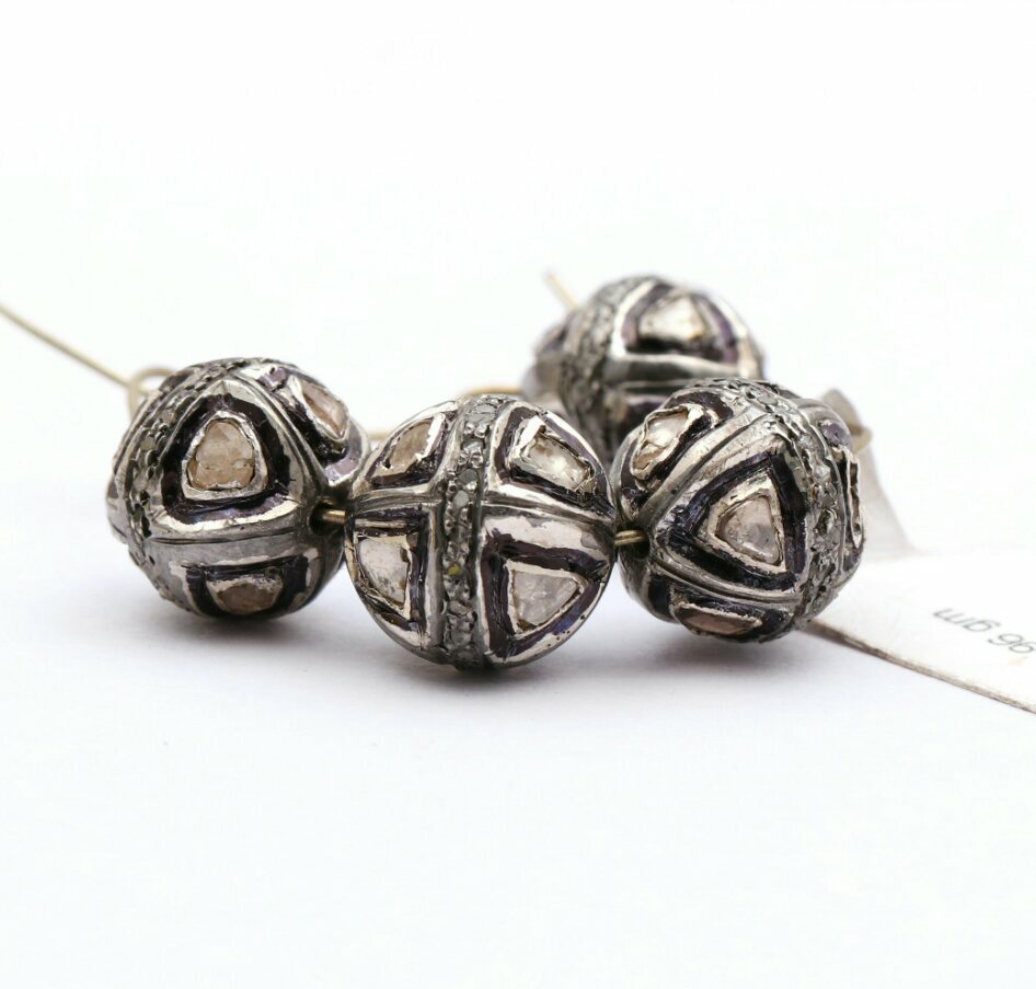Antique Polki Beads 925 Silver Pave Diamond Jewelry Findings Necklace Beads.