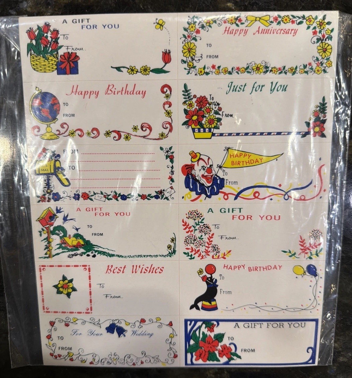 Rare Vtg Gift Tag Stickers To & From All Occasions Sealed NOS