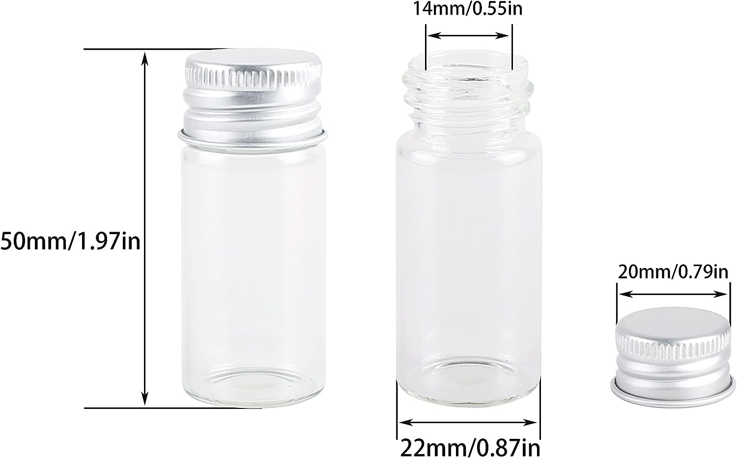 24 Sets 10Ml Glass Vials Small Bottles Mini Tiny Jars with Aluminum Screw Caps S