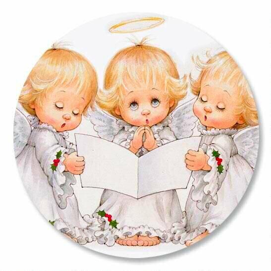5 1/4″ x 7 1/2″ Sheet of 12 BABY ANGEL TRIO Christmas Card Seals #57 USA MADE