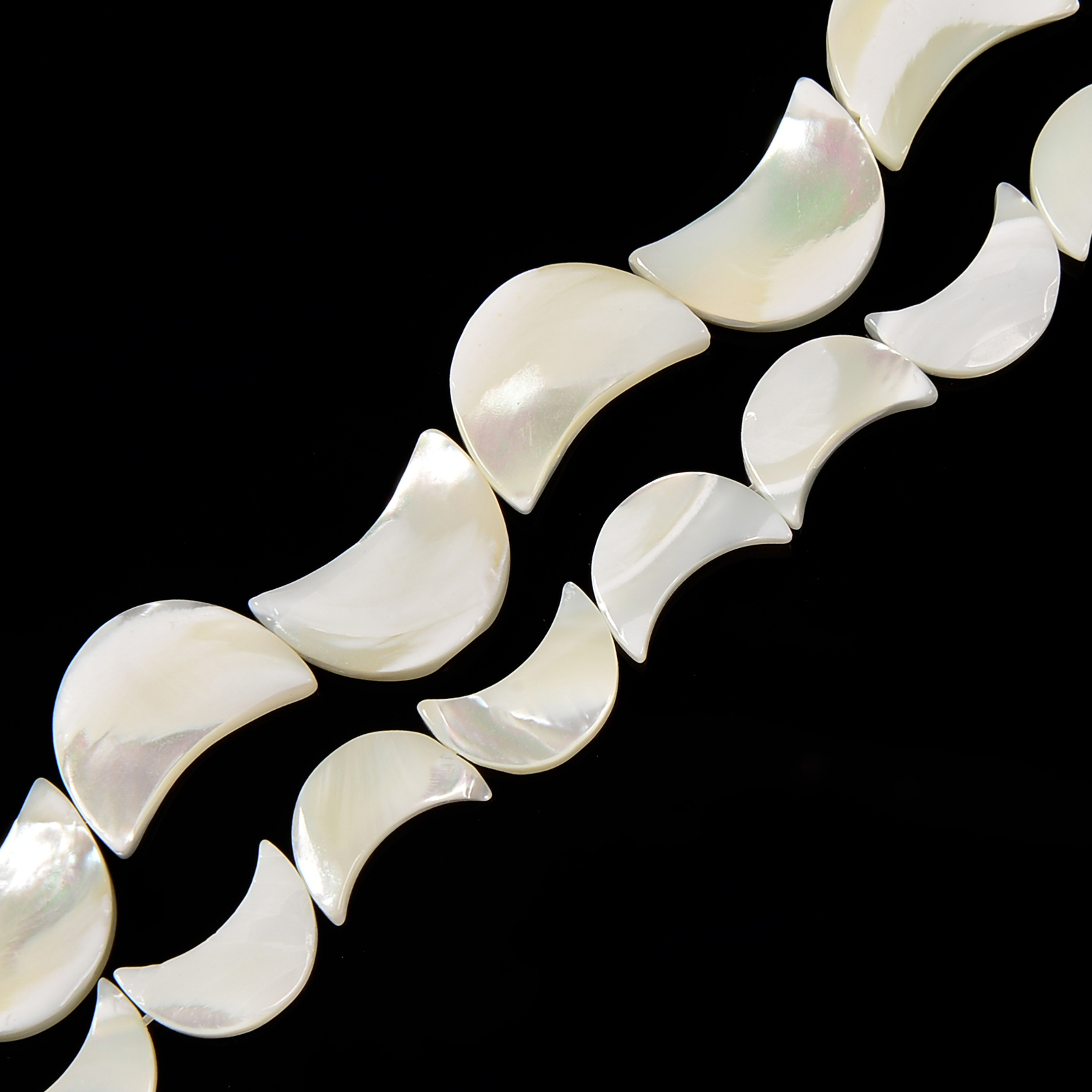 Iridescent White Mother of Pearl MOP Shell Moon Beads 7x10mm 8x12mm 15.5” Strd