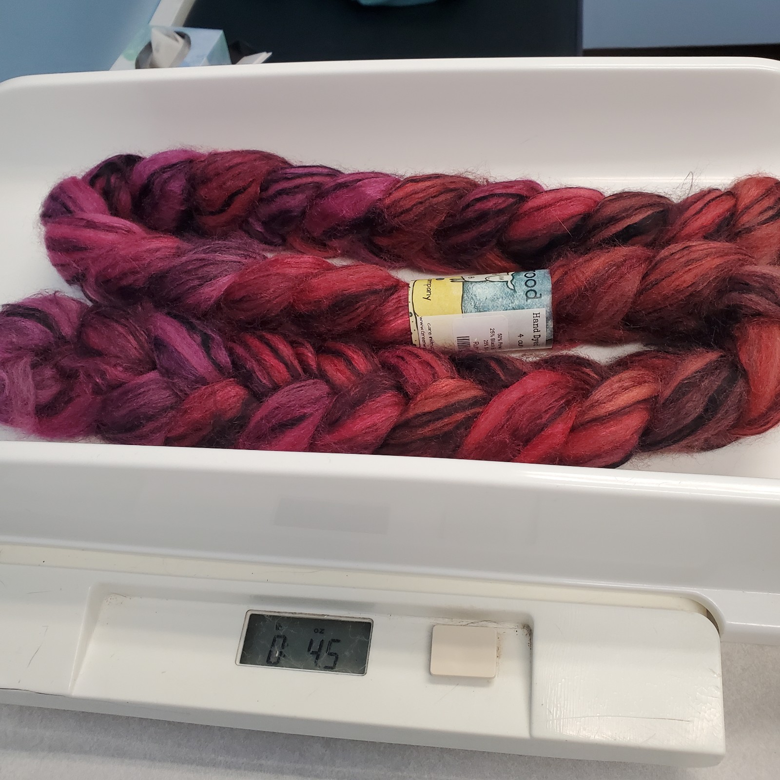 Greenwood Fiberworks roving Ruby Polwarth silk blend spinning 4oz wool