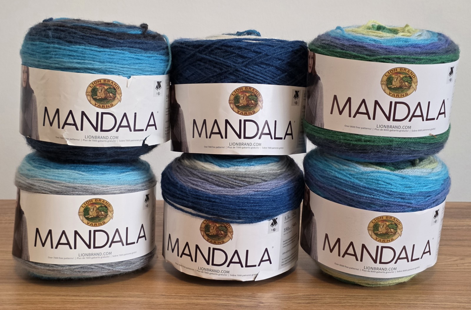 *Lot of 6* Lion Brand Mandala Acrylic Yarn Cakes, Assorted Colors