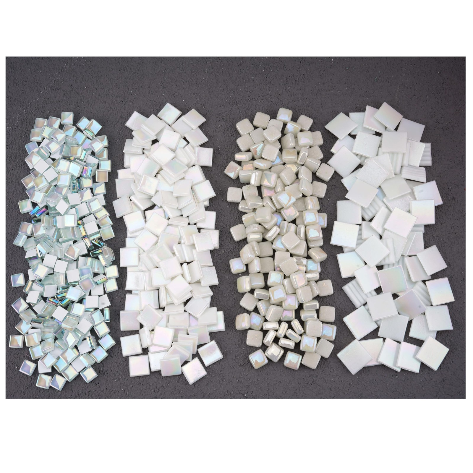 1.6lb White Glass Mosaic Tiles, Mixed 4 Sizes Iridescent Square Mosaic Pieces…