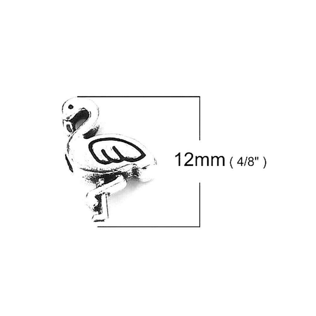 100 Tibetan Silver 12x8mm Two Sided Flamingo Bird Bali Spacer Metal Bulk Beads