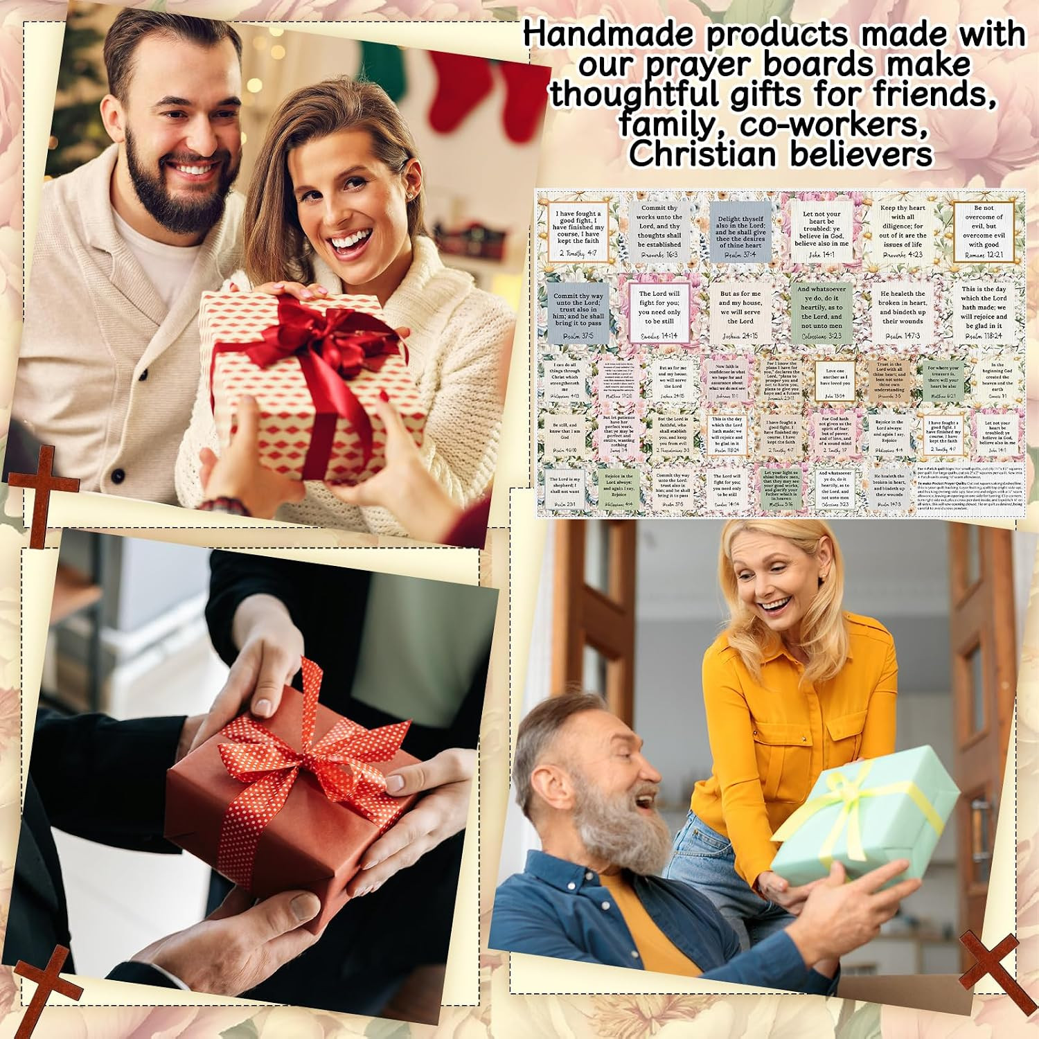 38 Sets Pocket Prayer Quilt Kits with Wooden Crosses, Mini Prayer Cloth Squares