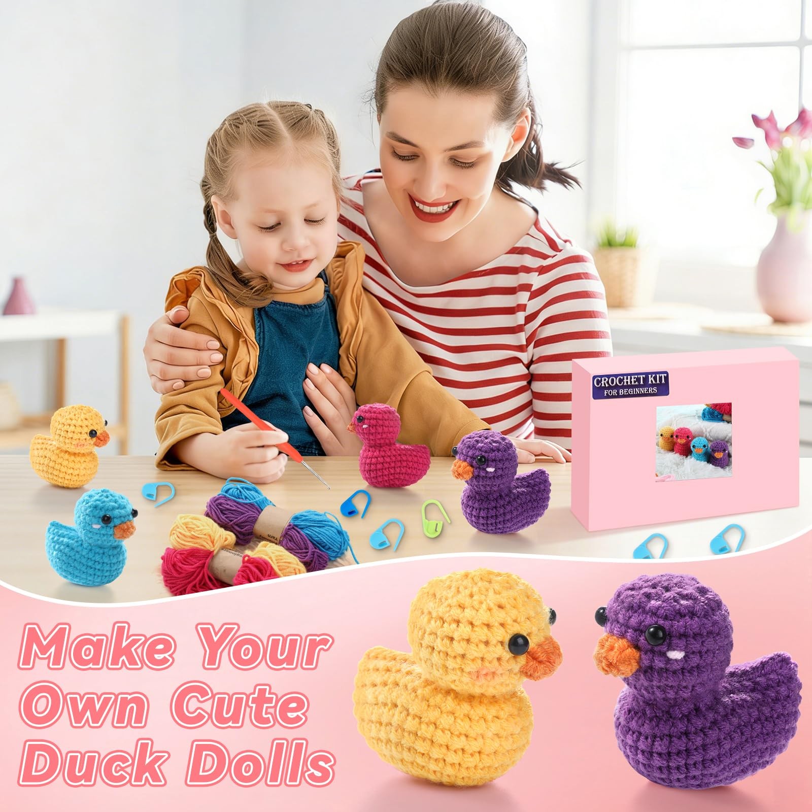 4 Pack Duck Crochet Kit for Beginners with Easy Yarn and Step-by-Step Video T…