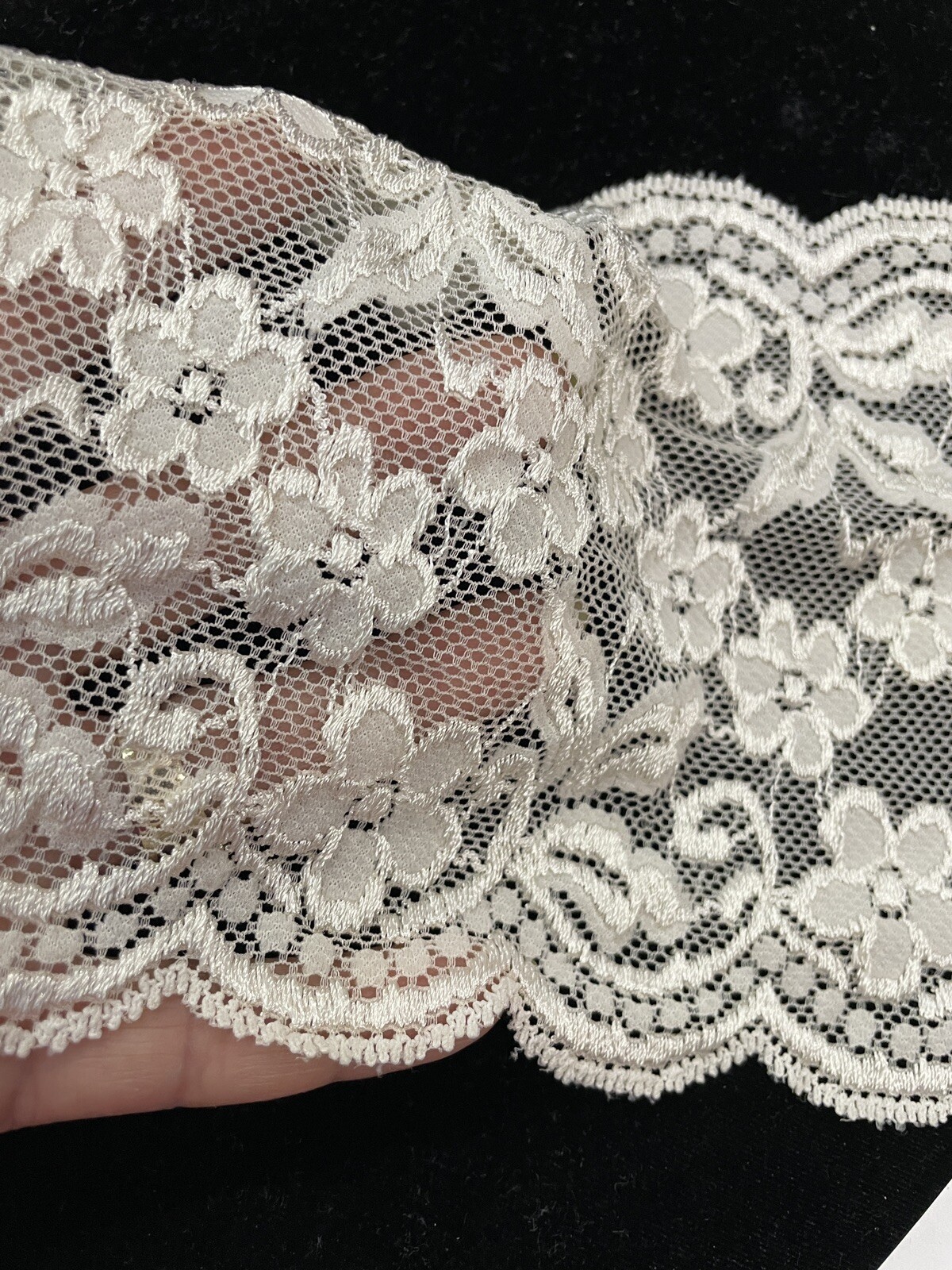 4 yards Ivory Stretch Floral Double Scalloped Lace Trim 6”