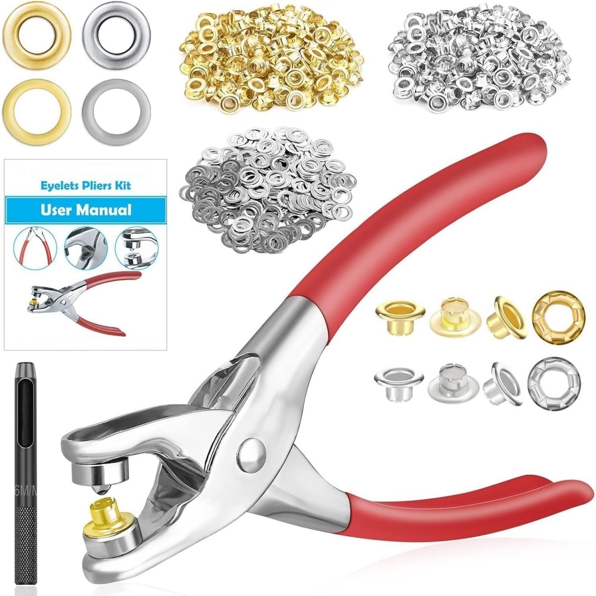 803Pcs Grommet Eyelet Pliers Kit,1/4Inch Grommet Tool Kit with 800 Metal Eyelets