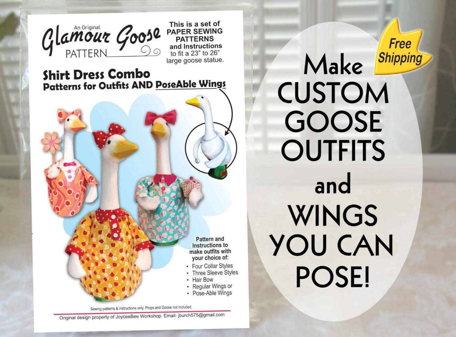 Goose Clothes Pattern SHIRT DRESS & Pattern for Goose Arms for LgGoose