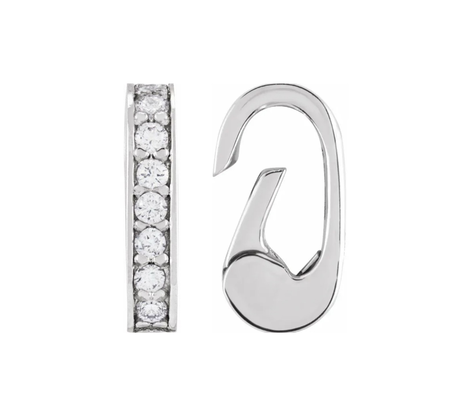 10mm 14k Diamond White Gold Mini Charm Hinged Carabiner Bail Enhancer Pendant