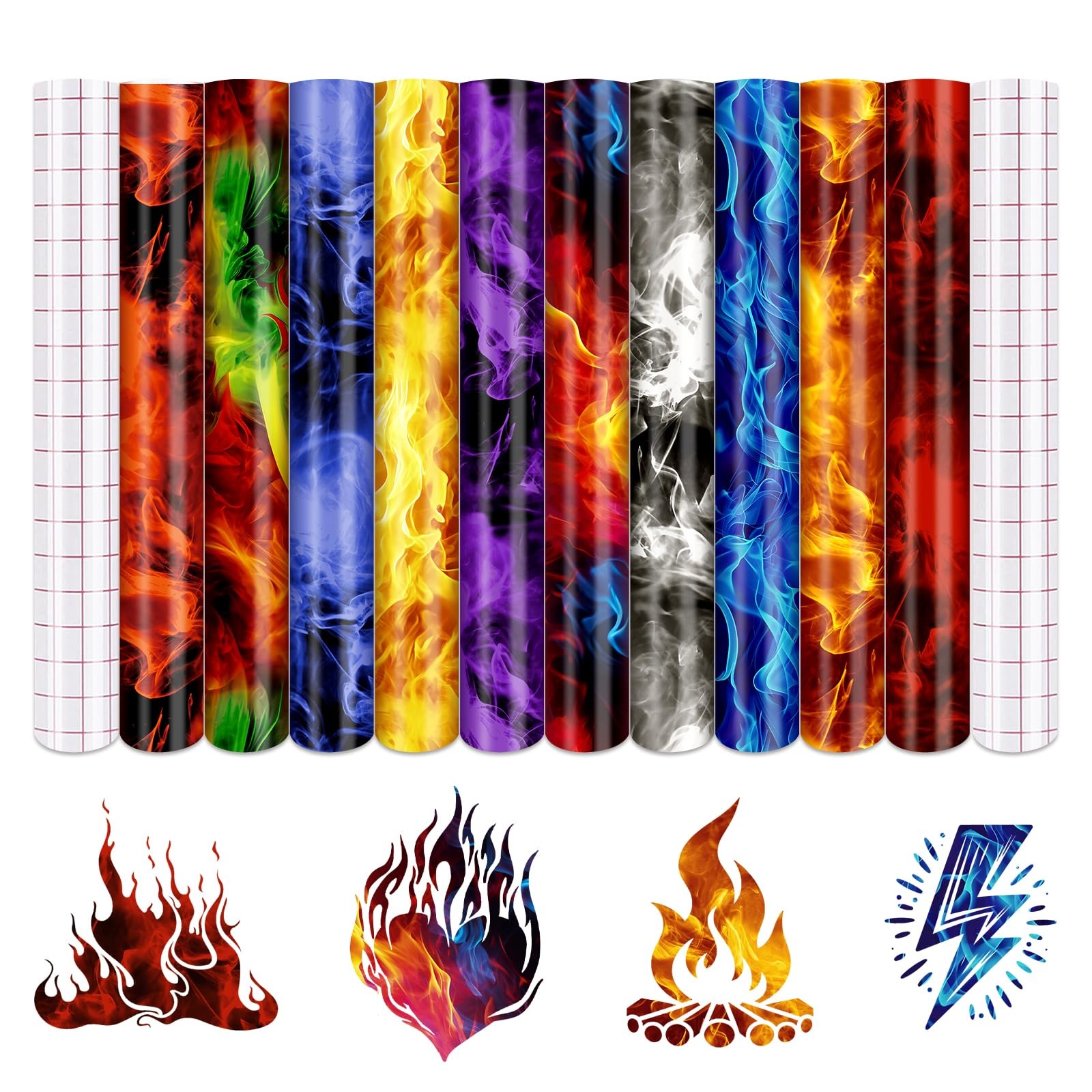 Flame Permanent Adhesive Vinyl – 10 Sheets 12″x10″ Flame Patterned Permanent …