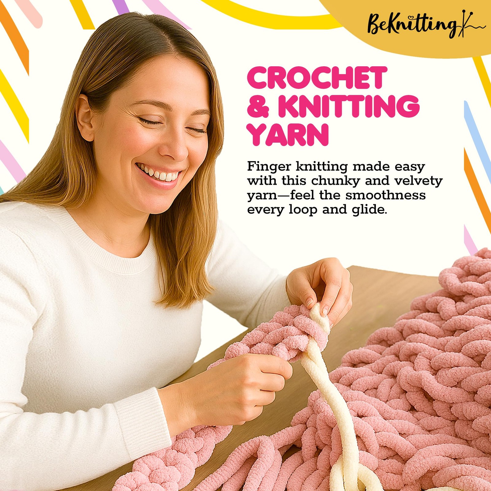3 Pack Pink Chunky Yarn, 7 Jumbo, 226g 8oz, 27yd, Velvet Chenille, Finger