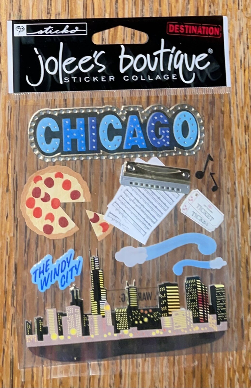 Jolees Chicago Windy City Music Harmonica Pizza Cloud Gate 3D Scrapbook Sticker