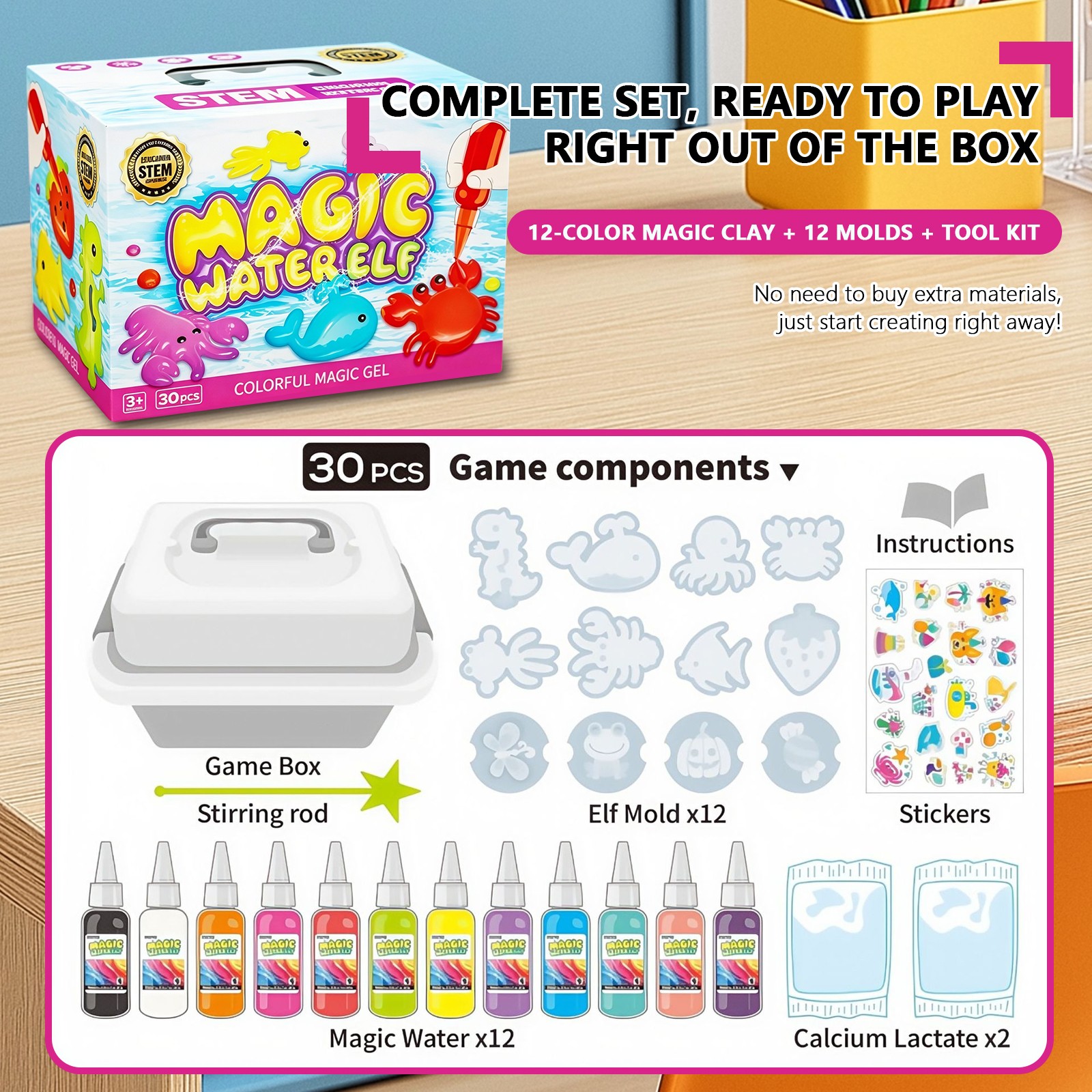 Magic Water Elf Toy Kit, Aqua Fairy Water Gel Kit with 12 Magic Gels & 12 Molds